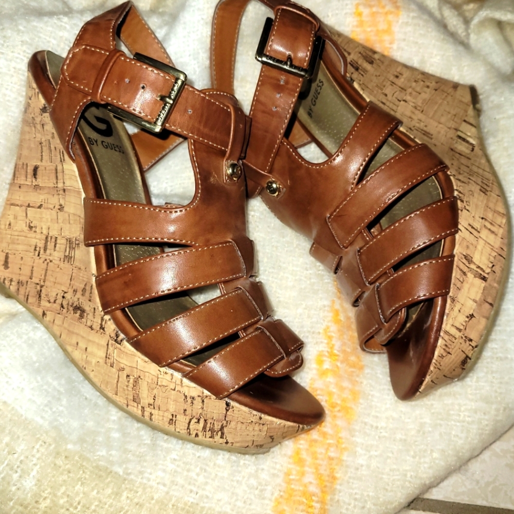 G by guess, strap wedge platform